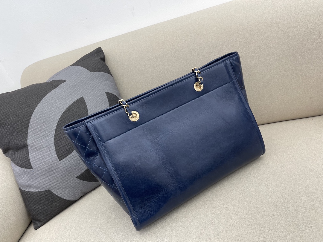 Calfskin Small Shopping Shoulder Bag Tote Bag AS3257 Dark Blue 